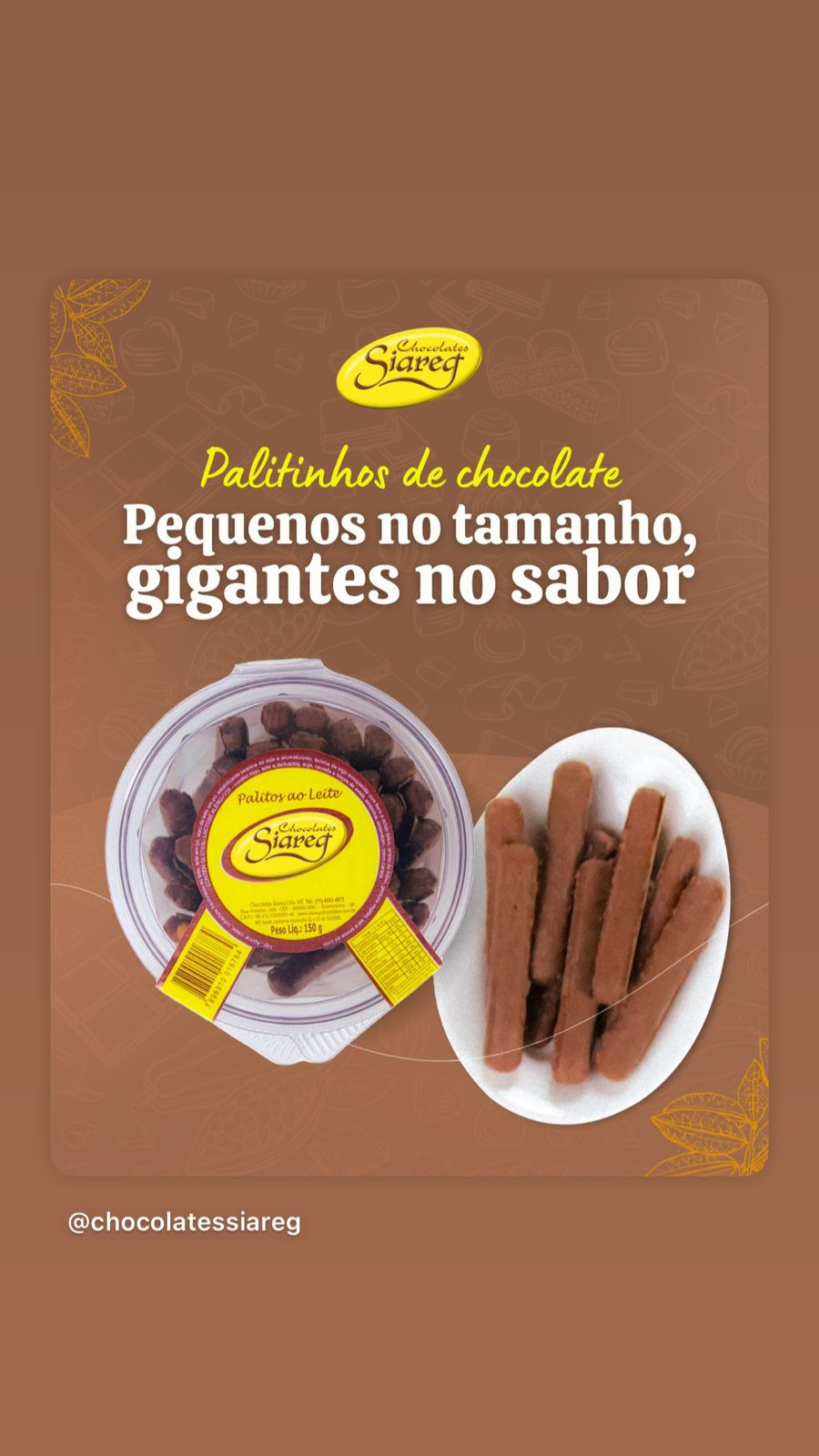 SIAREG PALITOS DE CHOCOLATE PT 150G